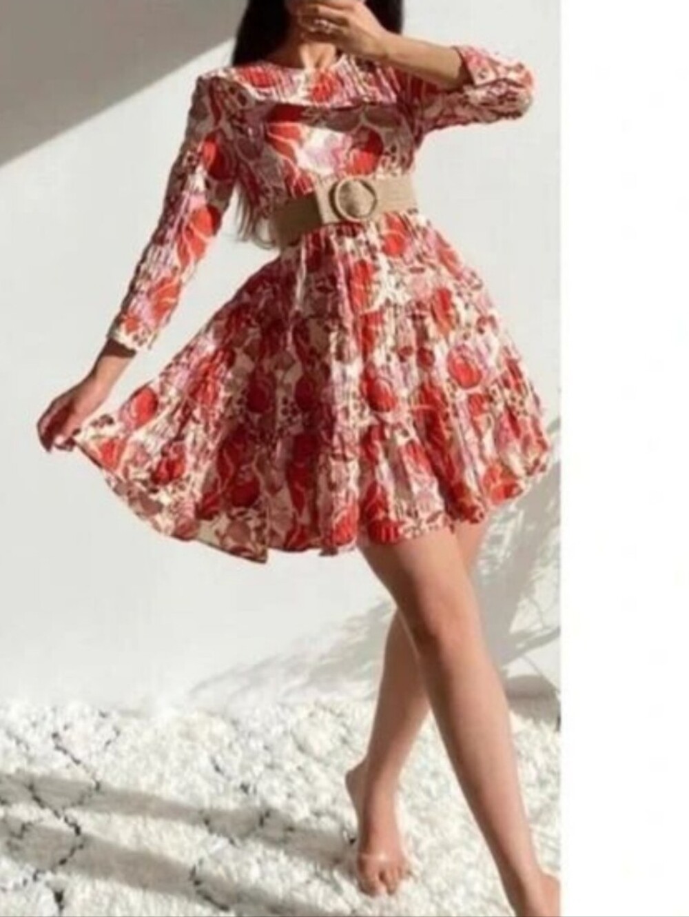 Zara Women's Sharon Floral 3/4 Sleeves Shift Babydoll Tiered Dress